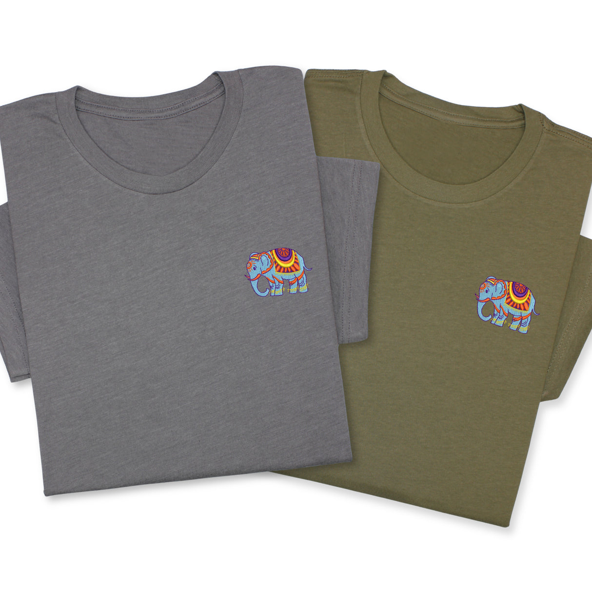 Colorful Elephant Embroidered T-Shirt, Boho Wildlife Design Tee, Whimsical Animal Gift, Artistic Nature  Shirt, Unique Embroidery Look