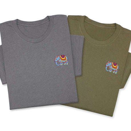 Colorful Elephant Embroidered T-Shirt, Boho Wildlife Design Tee, Whimsical Animal Gift, Artistic Nature  Shirt, Unique Embroidery Look