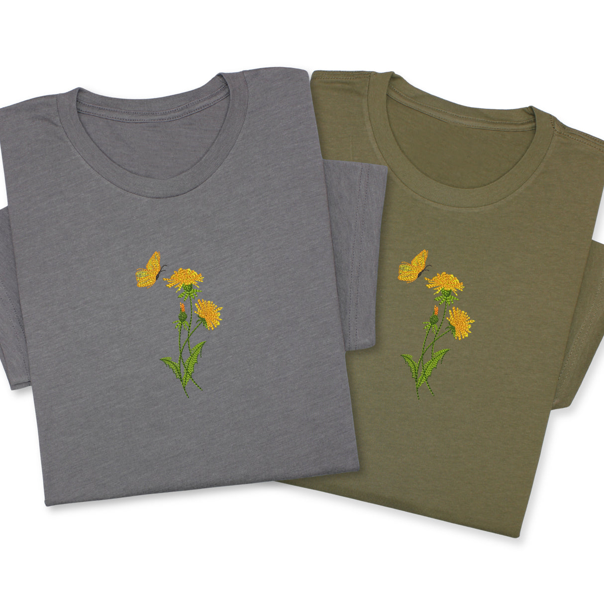 Dandelion & Butterfly Embroidered T-Shirt, Floral Nature Tee, Garden Inspired Shirt, Minimalist Botanical Gift, Soft Cotton Unisex Tee