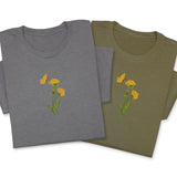 Dandelion & Butterfly Embroidered T-Shirt, Floral Nature Tee, Garden Inspired Shirt, Minimalist Botanical Gift, Soft Cotton Unisex Tee