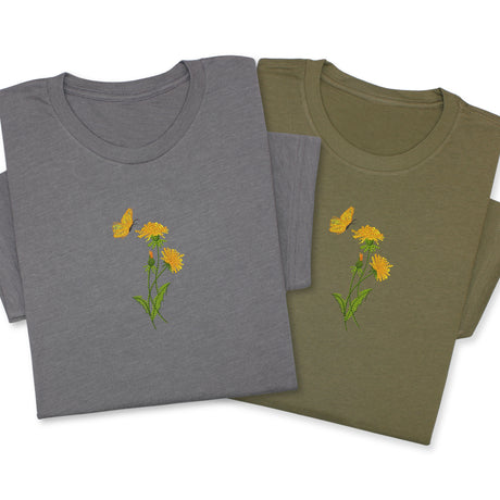 Dandelion & Butterfly Embroidered T-Shirt, Floral Nature Tee, Garden Inspired Shirt, Minimalist Botanical Gift, Soft Cotton Unisex Tee