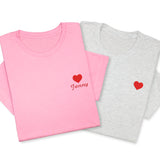 Mini Heart Embroidered T-Shirt with Custom Name, Personalized Valentine Shirt, Love Tee, Cute Gift for Her or Him