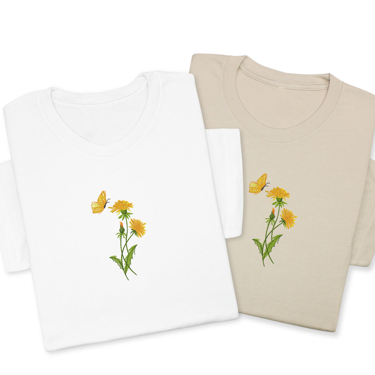 Dandelion & Butterfly Embroidered T-Shirt, Floral Nature Tee, Garden Inspired Shirt, Minimalist Botanical Gift, Soft Cotton Unisex Tee