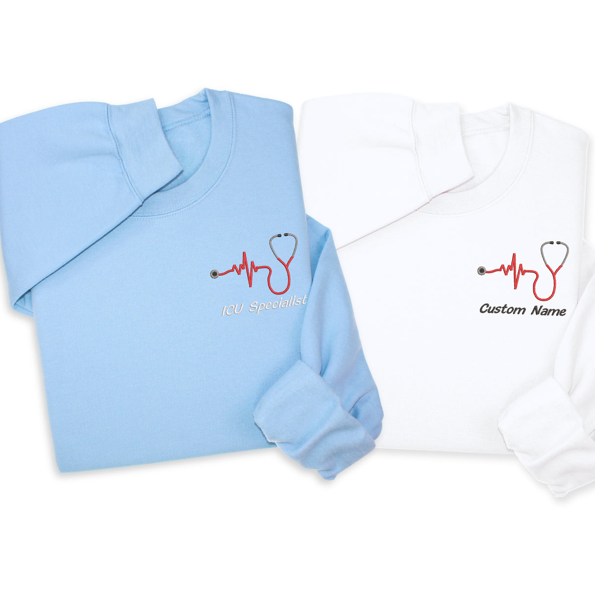 Custom Heartbeat Embroidered Hoodie, Sweatshirt & 1/4 Zip – Personalized Nurse Gift, Stethoscope Design, Medical Workwear