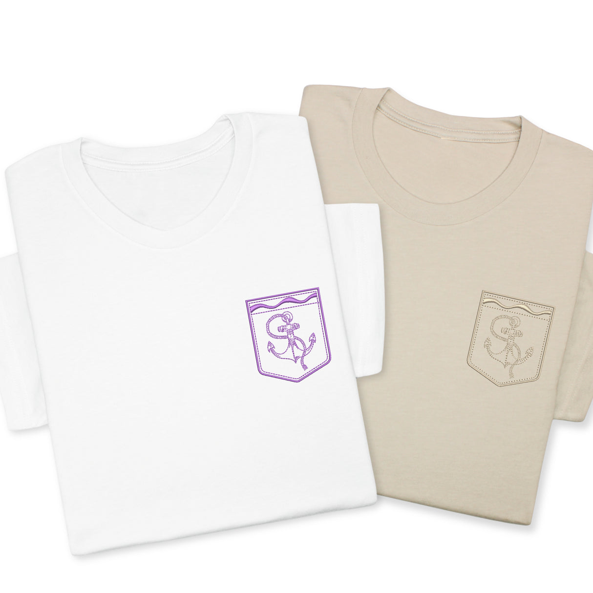 Anchor Faux Pocket Embroidered T-Shirt, Nautical Tattoo Style Shirt, Sea Inspired Tee, Minimalist Maritime Gift