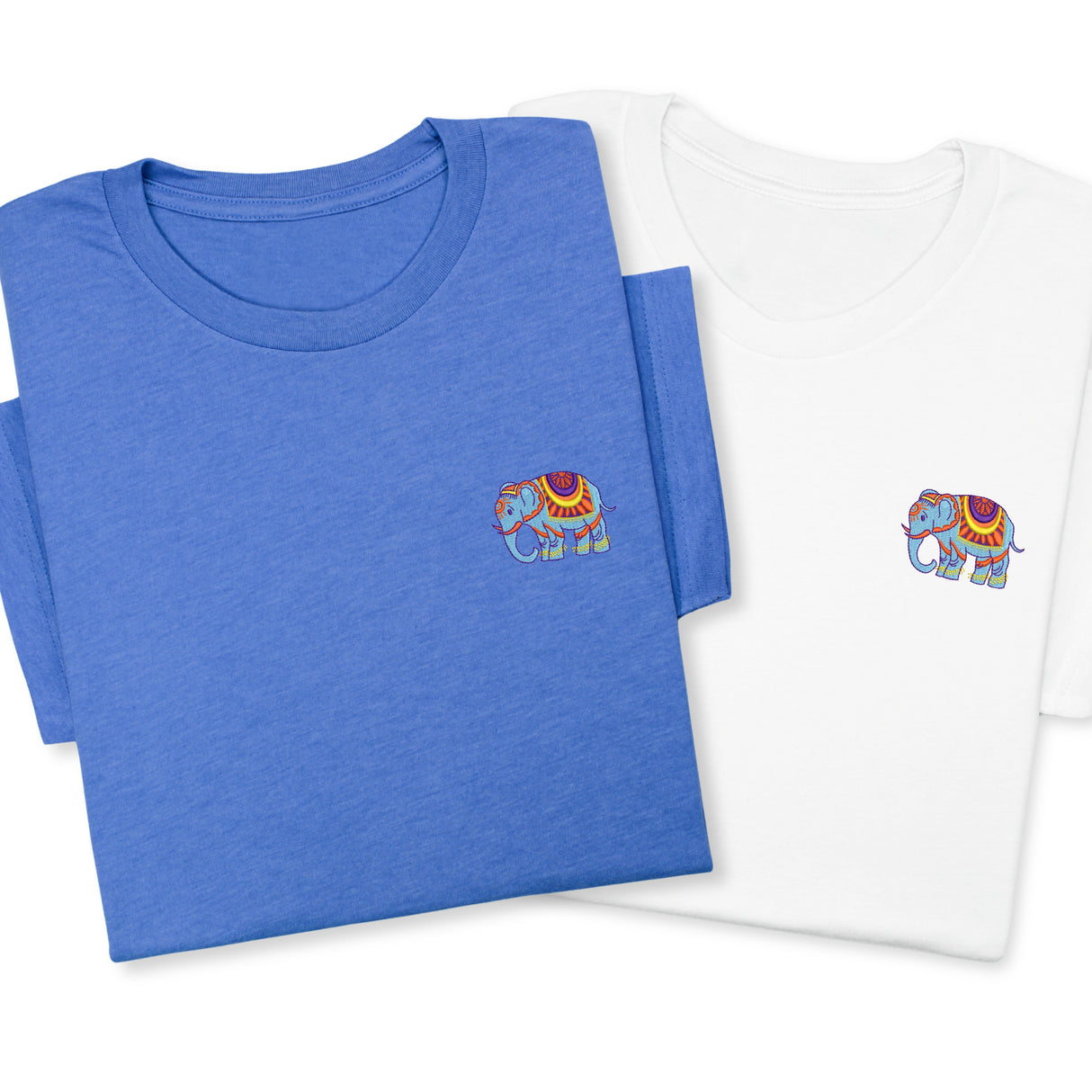 Colorful Elephant Embroidered T-Shirt, Boho Wildlife Design Tee, Whimsical Animal Gift, Artistic Nature  Shirt, Unique Embroidery Look