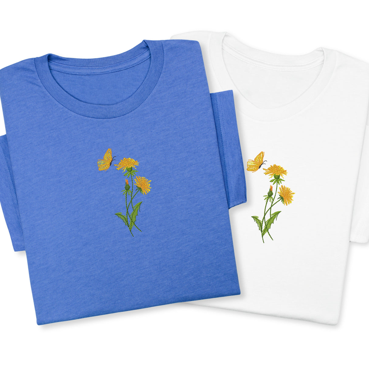 Dandelion & Butterfly Embroidered T-Shirt, Floral Nature Tee, Garden Inspired Shirt, Minimalist Botanical Gift, Soft Cotton Unisex Tee
