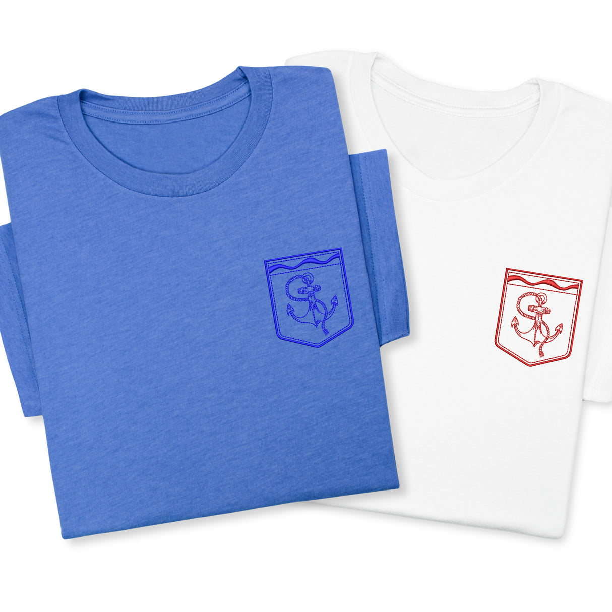Anchor Faux Pocket Embroidered T-Shirt, Nautical Tattoo Style Shirt, Sea Inspired Tee, Minimalist Maritime Gift