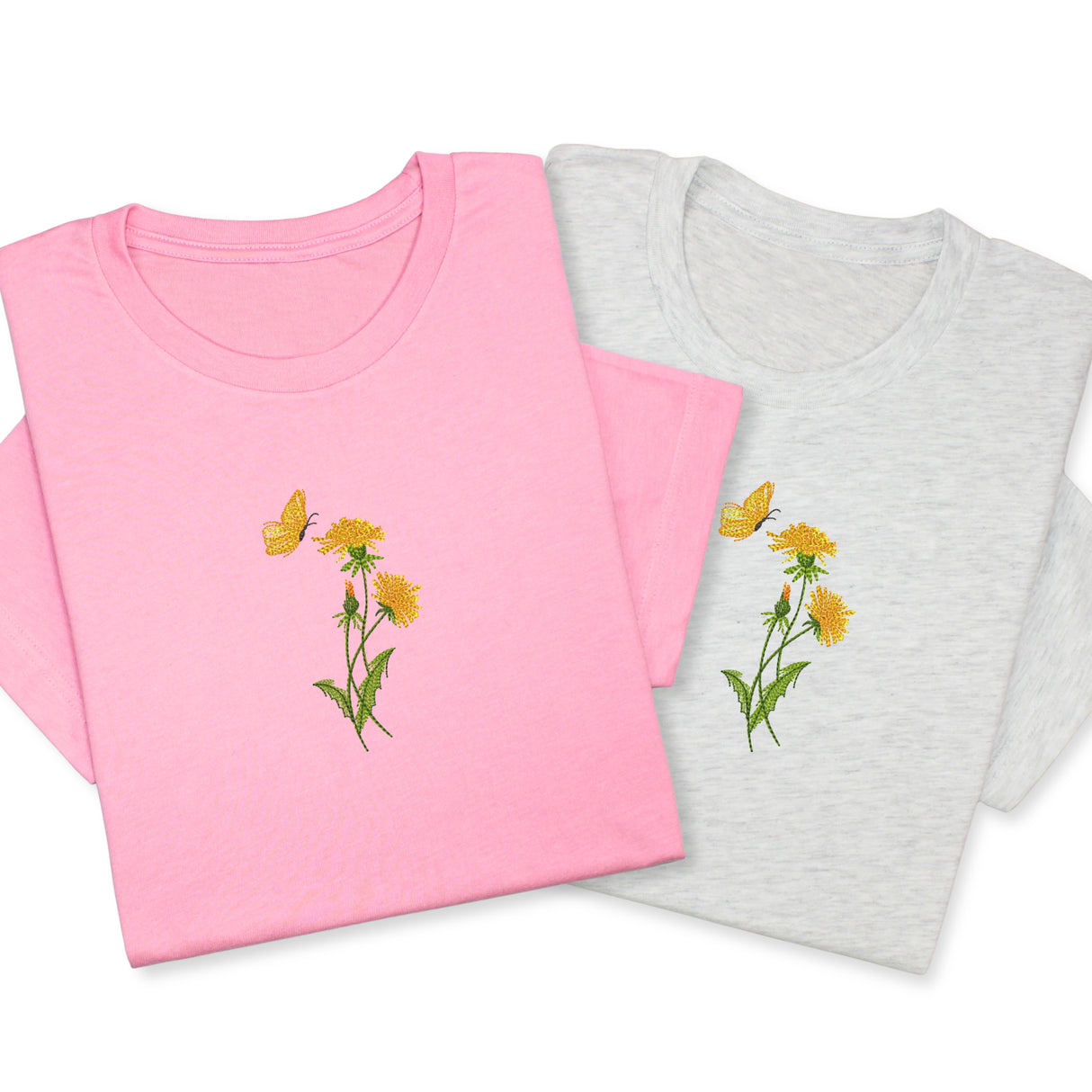 Dandelion & Butterfly Embroidered T-Shirt, Floral Nature Tee, Garden Inspired Shirt, Minimalist Botanical Gift, Soft Cotton Unisex Tee