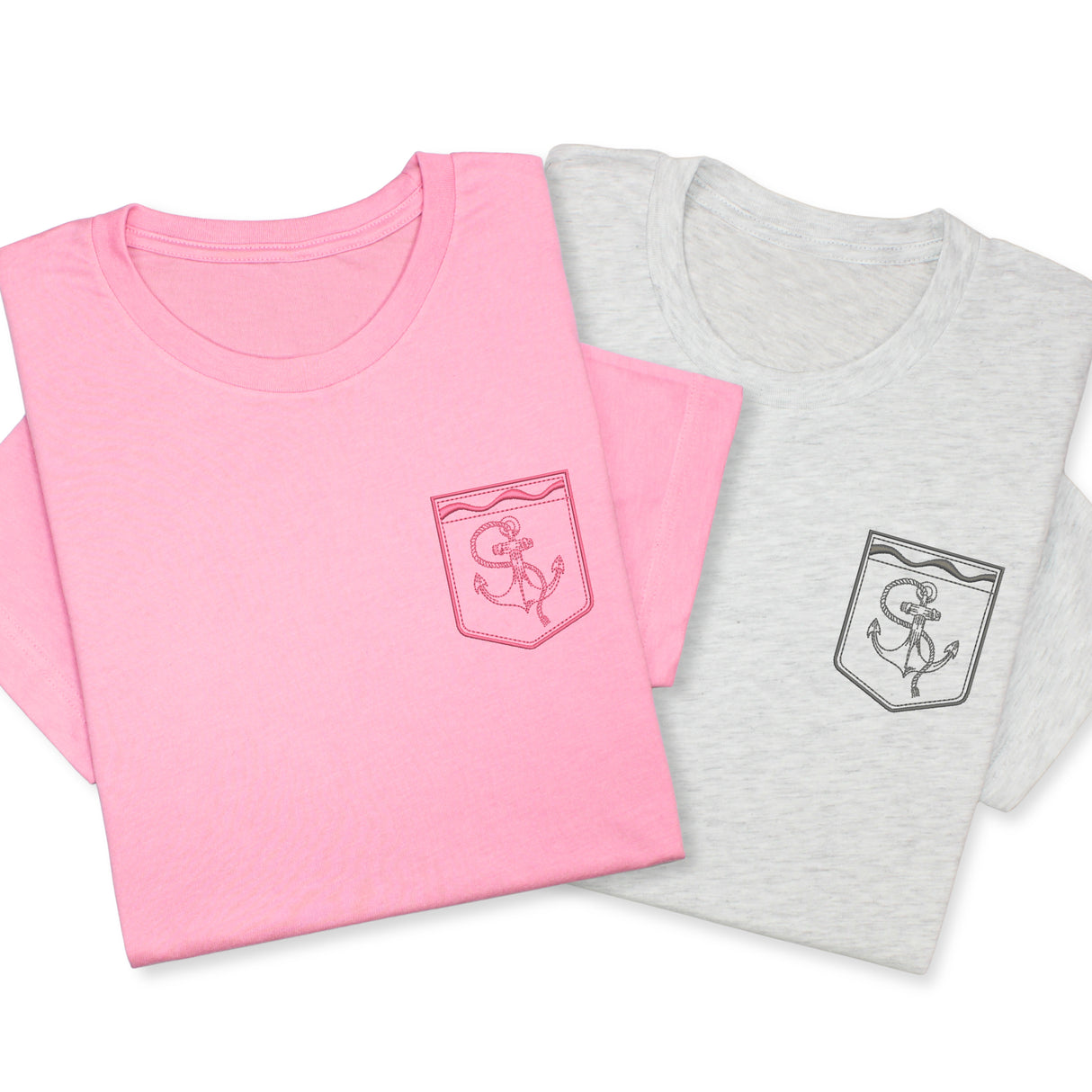 Anchor Faux Pocket Embroidered T-Shirt, Nautical Tattoo Style Shirt, Sea Inspired Tee, Minimalist Maritime Gift
