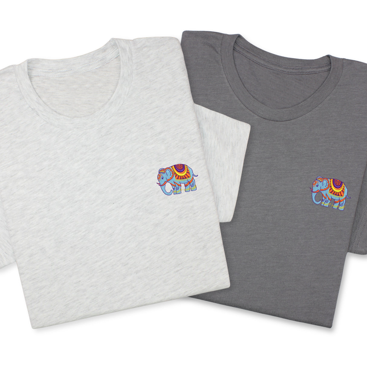 Colorful Elephant Embroidered T-Shirt, Boho Wildlife Design Tee, Whimsical Animal Gift, Artistic Nature  Shirt, Unique Embroidery Look