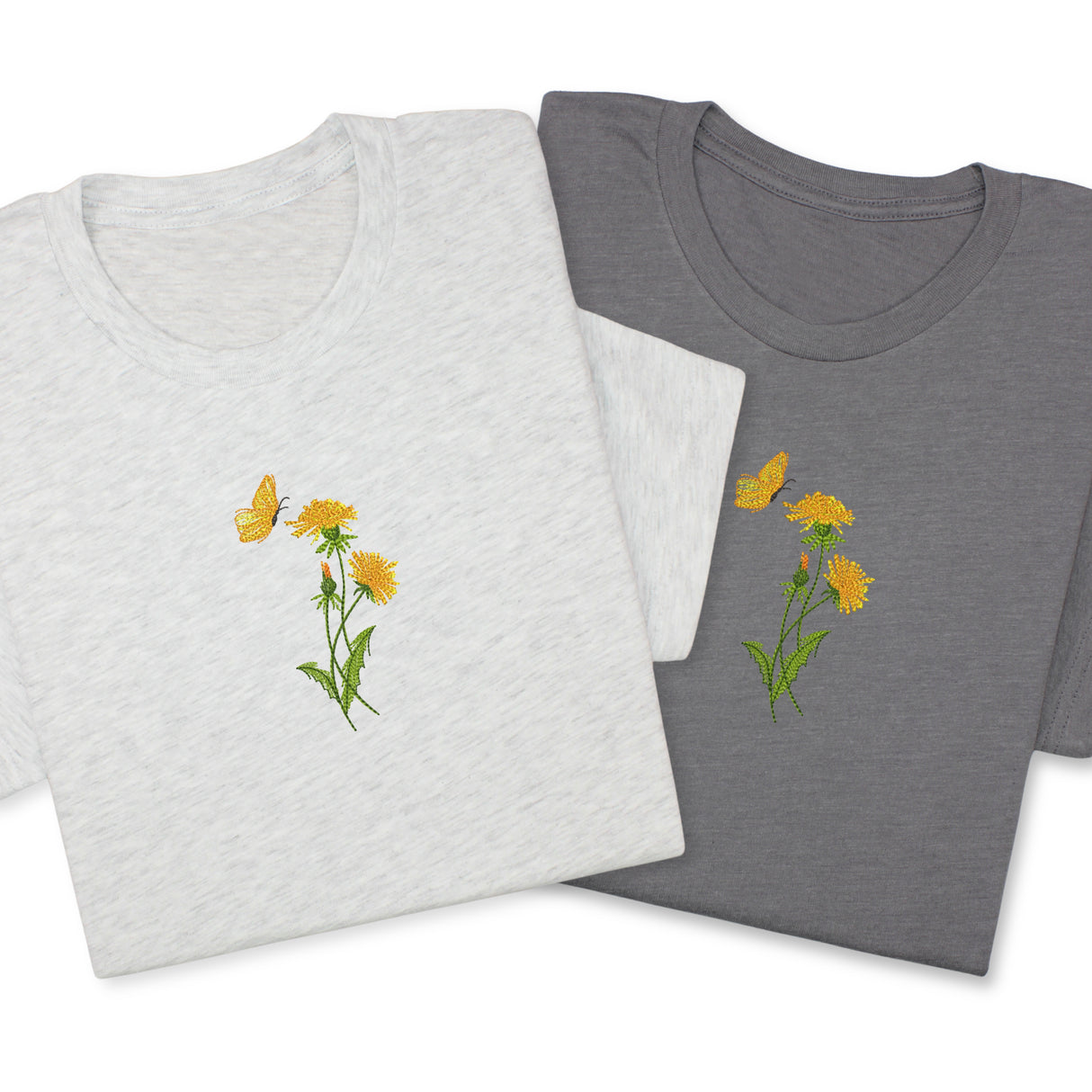 Dandelion & Butterfly Embroidered T-Shirt, Floral Nature Tee, Garden Inspired Shirt, Minimalist Botanical Gift, Soft Cotton Unisex Tee