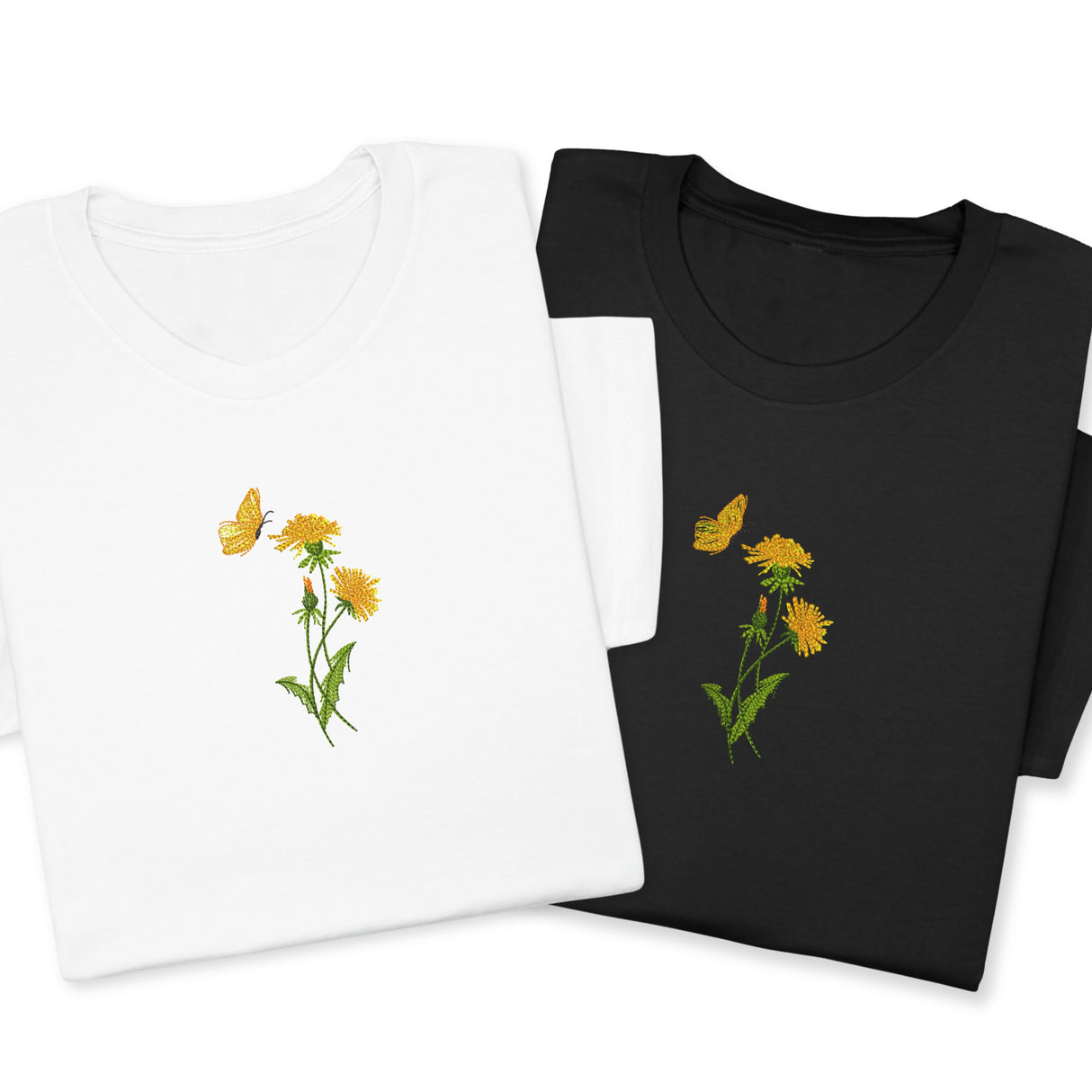 Dandelion & Butterfly Embroidered T-Shirt, Floral Nature Tee, Garden Inspired Shirt, Minimalist Botanical Gift, Soft Cotton Unisex Tee