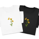 Dandelion & Butterfly Embroidered T-Shirt, Floral Nature Tee, Garden Inspired Shirt, Minimalist Botanical Gift, Soft Cotton Unisex Tee