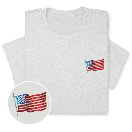 USA Flag Embroidered Tee, Patriotic American T-Shirt for Independence Day, 4th July Gift
