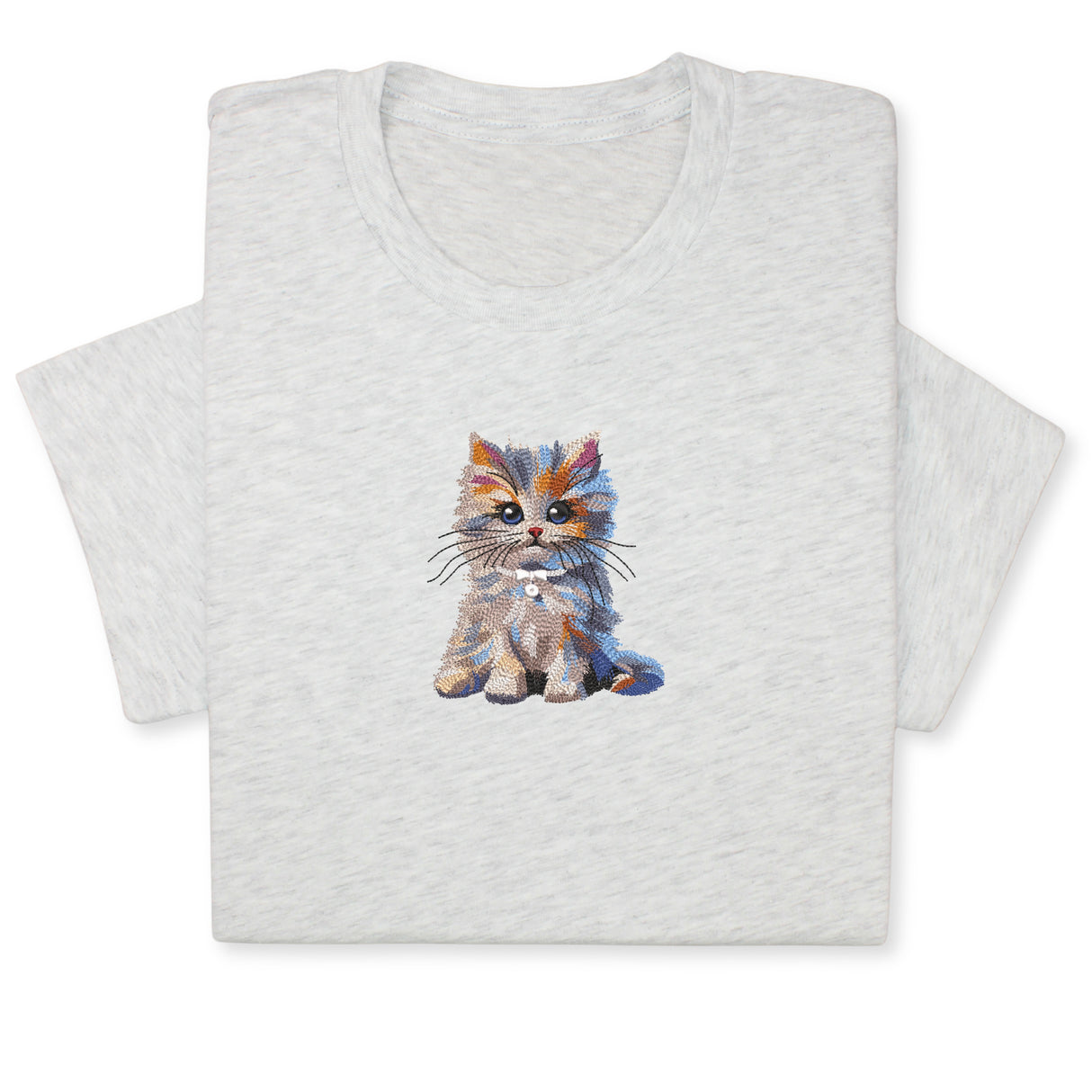 Cute Cat Embroidered T-Shirt, Colorful Kitty Design Tee, Whimsical Animal Lover Gift, Cozy Outfit, Furry Pet Embroidery for Cat Lovers