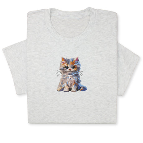 Cute Cat Embroidered T-Shirt, Colorful Kitty Design Tee, Whimsical Animal Lover Gift, Cozy Outfit, Furry Pet Embroidery for Cat Lovers