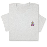 Cute Owl Embroidered T-Shirt, Whimsical Bird Lover Gift, Small Animal Embroidery Tee, Cozy Nature-Inspired Shirt