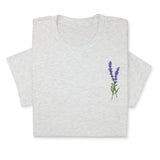Lavender Embroidered T-Shirt, Minimalist Botanical Shirt, Floral Gift for Her, Nature Inspired Tee, Delicate Flower Embroidery