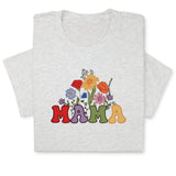 MAMA Floral Embroidered T-Shirt, Retro Flower Design Tee, Colorful Mother's Day Gift, Groovy Mom Shirt, Whimsical Botanical Aesthetic Outfit