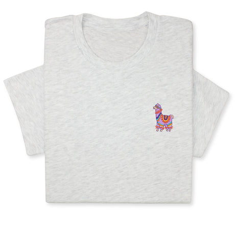 Colorful Llama Embroidered T-Shirt, Cute Alpaca Graphic Tee, Boho Animal Shirt, Fun Andean Wildlife Gift for Her & Him, Festival Style Top