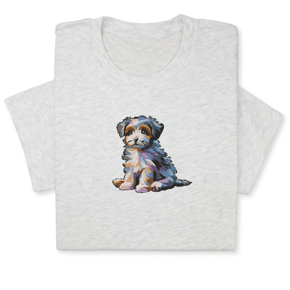 Cute Puppy Embroidered T-Shirt, Colorful Dog Lover Gift, Whimsical Pet Design Tee, Playful Animal Embroidery, Cozy Outfit for Dog