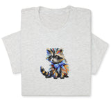 Colorful Raccoon Embroidered T-Shirt, Whimsical Animal Design Tee, Cute Pet Lover Gift, Fun Nature Inspired Shirt, Playful Bowtie Aesthetic