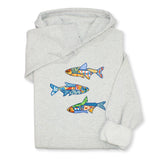 Colorful Fish Printed Hoodie & Sweatshirt – Nautical Ocean Patchwork Design, Sea Life Coastal Gift, Unique Marine-Inspired Beach Pullover