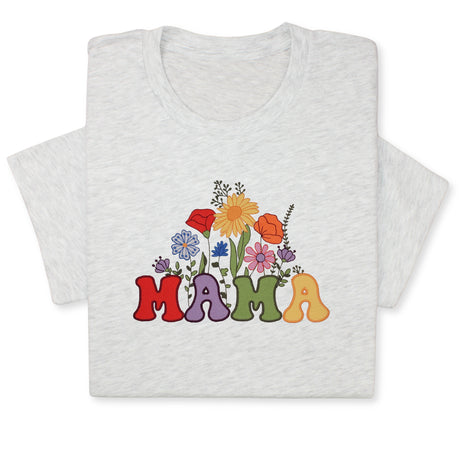 MAMA Floral Embroidered T-Shirt, Retro Flower Design Tee, Colorful Mother's Day Gift, Groovy Mom Shirt, Whimsical Botanical Aesthetic Outfit