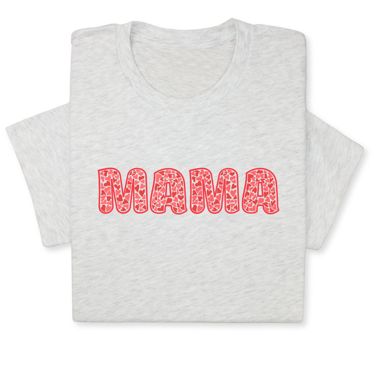 MAMA Print T-Shirt, Bold Red Heart Pattern Design, Cute Graphic Tee for Mom, Mother's Day Gift, Whimsical Mama Shirt for Her