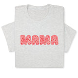 MAMA Print T-Shirt, Bold Red Heart Pattern Design, Cute Graphic Tee for Mom, Mother's Day Gift, Whimsical Mama Shirt for Her
