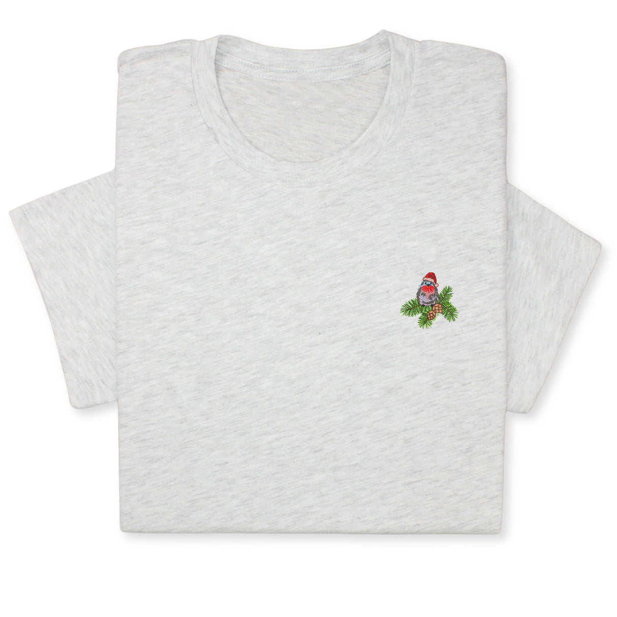 Christmas Bird Embroidered T-Shirt, Festive Robin Tee with Santa Hat, Cute Holiday Nature Shirt, Cozy Minimalist Xmas Gift for Bird Lovers
