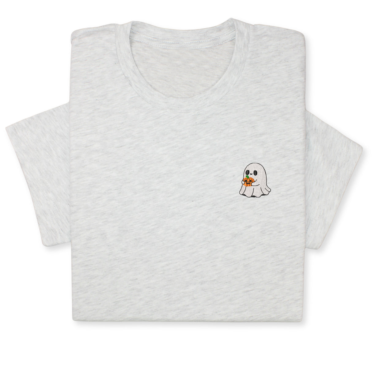 Halloween Ghost T-Shirt with Pumpkin, Cute Spooky Embroidered Tee for Fall & Halloween Season