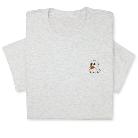 Halloween Ghost T-Shirt with Pumpkin, Cute Spooky Embroidered Tee for Fall & Halloween Season