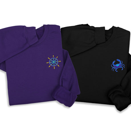Ocean Life Embroidered Hoodie & Sweatshirt, Minimalist Marine Design, Coastal Aesthetic Pullover, Nautical Embroidery Unisex Gift