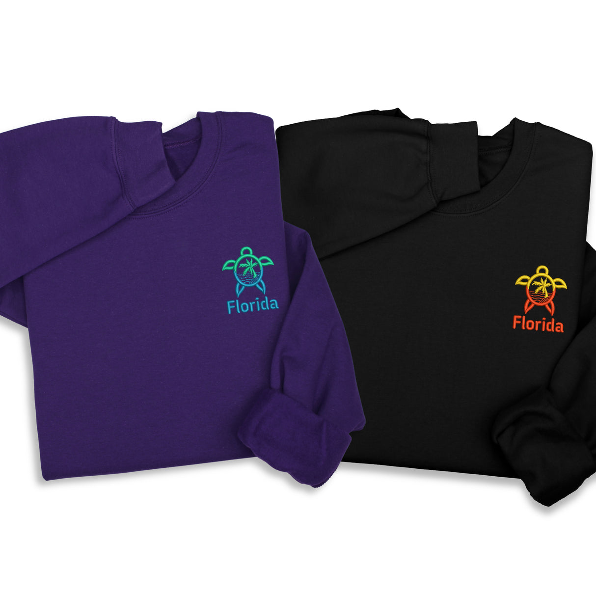 Florida Turtle Embroidered Hoodie & Sweatshirt, Sea Turtle Embroidery Pullover, Coastal Vacation Gift, Unisex Florida Beach Apparel