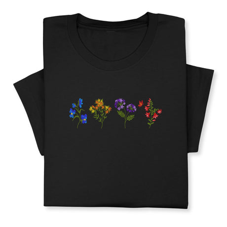 Wildflower Embroidered T-Shirt, Colorful Botanical Tee, Garden Flowers Shirt for Nature Lovers, Spring Floral Gift for Women & Plant Fans