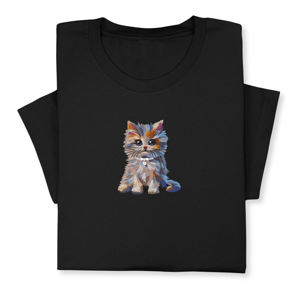 Cute Cat Embroidered T-Shirt, Colorful Kitty Design Tee, Whimsical Animal Lover Gift, Cozy Outfit, Furry Pet Embroidery for Cat Lovers