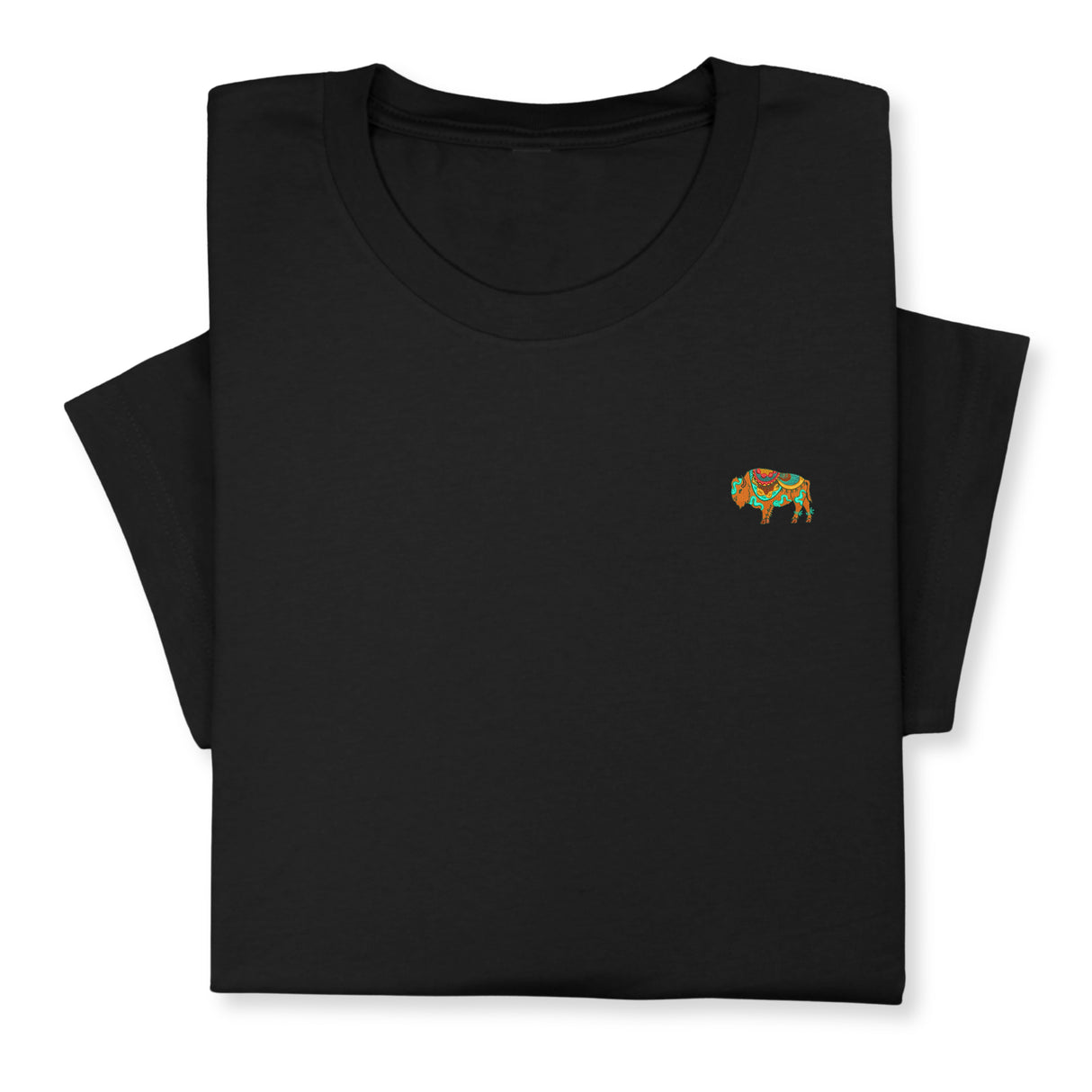 Colorful Bison Embroidered T-Shirt, Boho Western Buffalo Tee, Native American Style Shirt, Cowgirl Gift, Tribal Animal Design