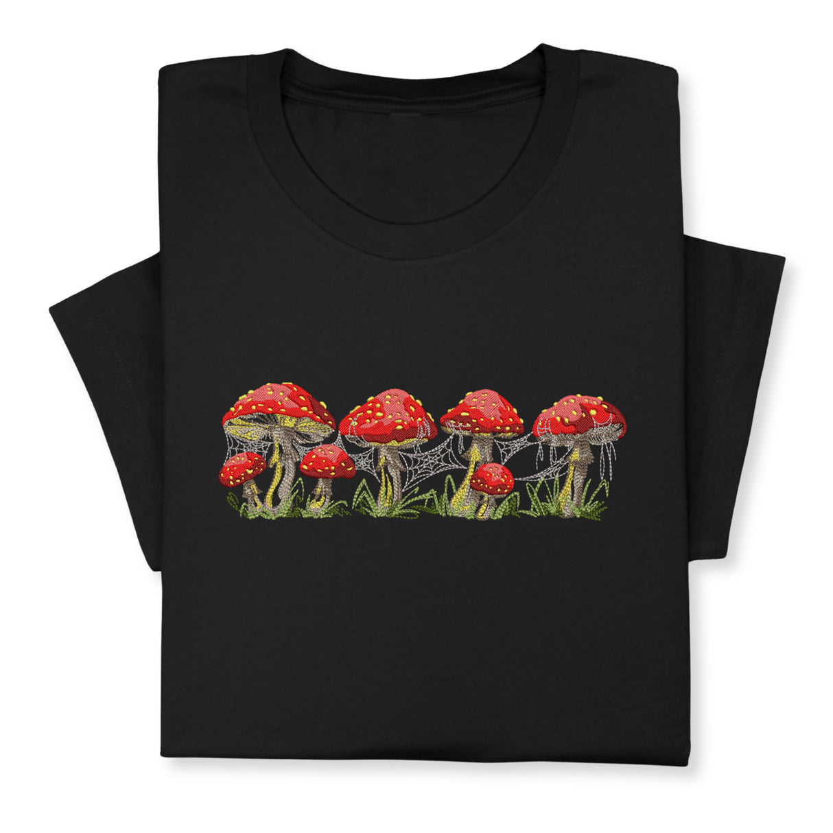 Red Mushrooms Embroidered T-Shirt, Whimsical Amanita Design, Unique Nature-Inspired Tee, Perfect Gift for Mushroom Lovers!