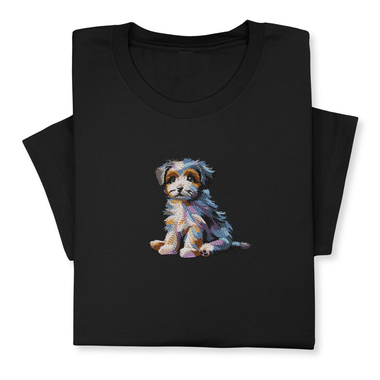 Cute Puppy Embroidered T-Shirt, Colorful Dog Lover Gift, Whimsical Pet Design Tee, Playful Animal Embroidery, Cozy Outfit for Dog