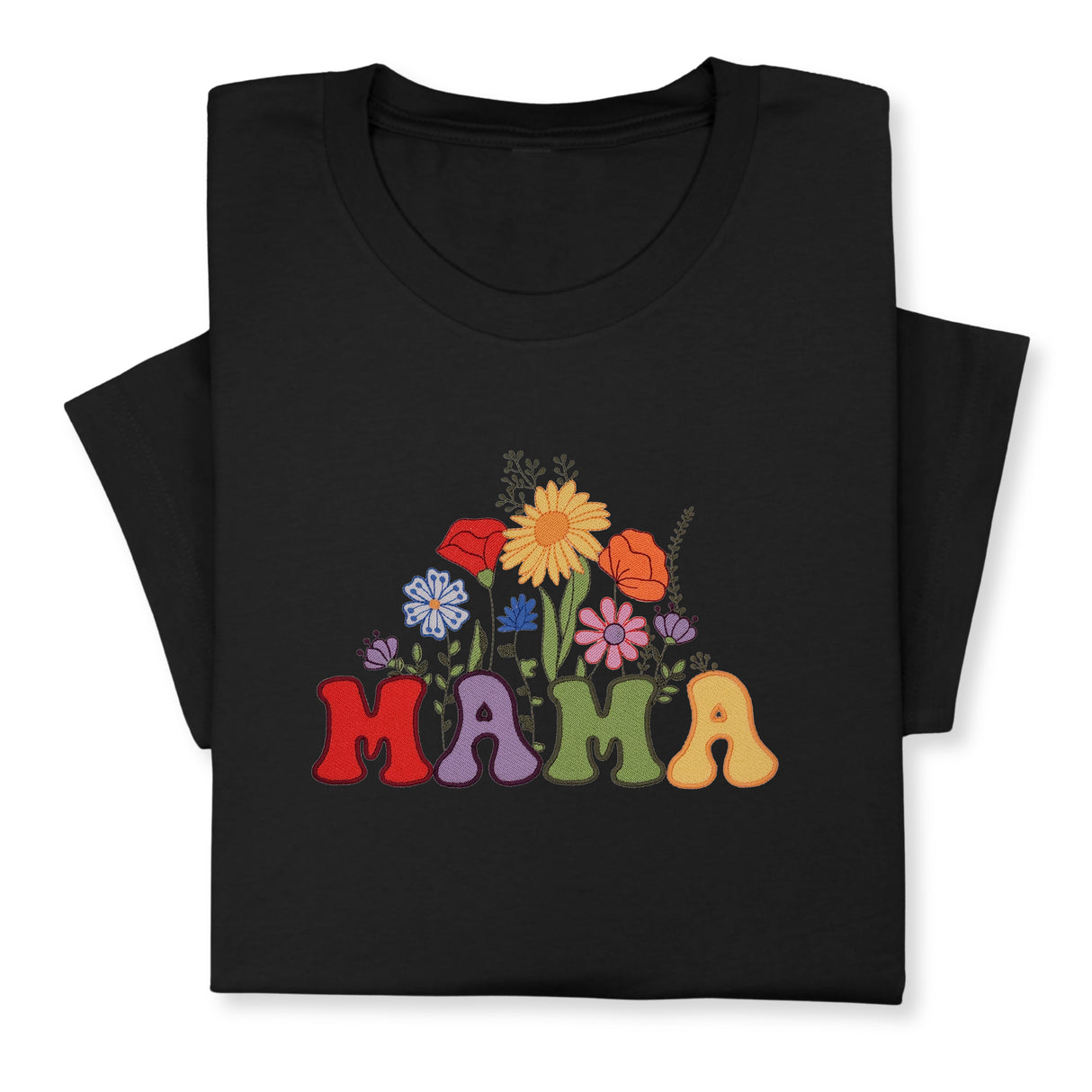 MAMA Floral Embroidered T-Shirt, Retro Flower Design Tee, Colorful Mother's Day Gift, Groovy Mom Shirt, Whimsical Botanical Aesthetic Outfit