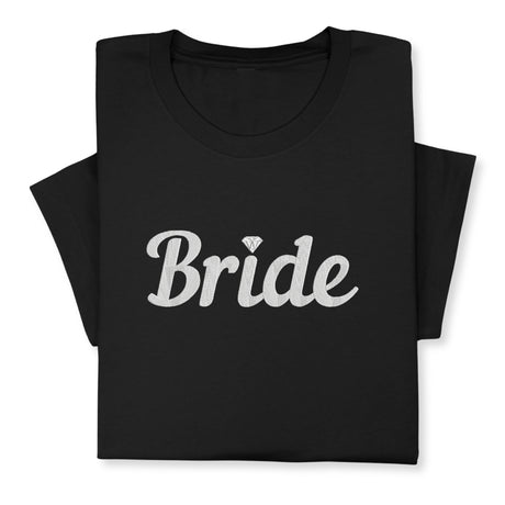 Bride T-Shirt with Silver Embroidery – Elegant Bridal Tee, Diamond Detail, Wedding Morning Shirt, Bachelorette Party Gift, Bride-to-Be Outfit