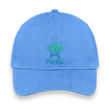 Florida Turtle Embroidered Hat, Sea Life Beach Cap, Unisex Coastal Gift, Vacation Souvenir Baseball Hat, Nature-Inspired Design