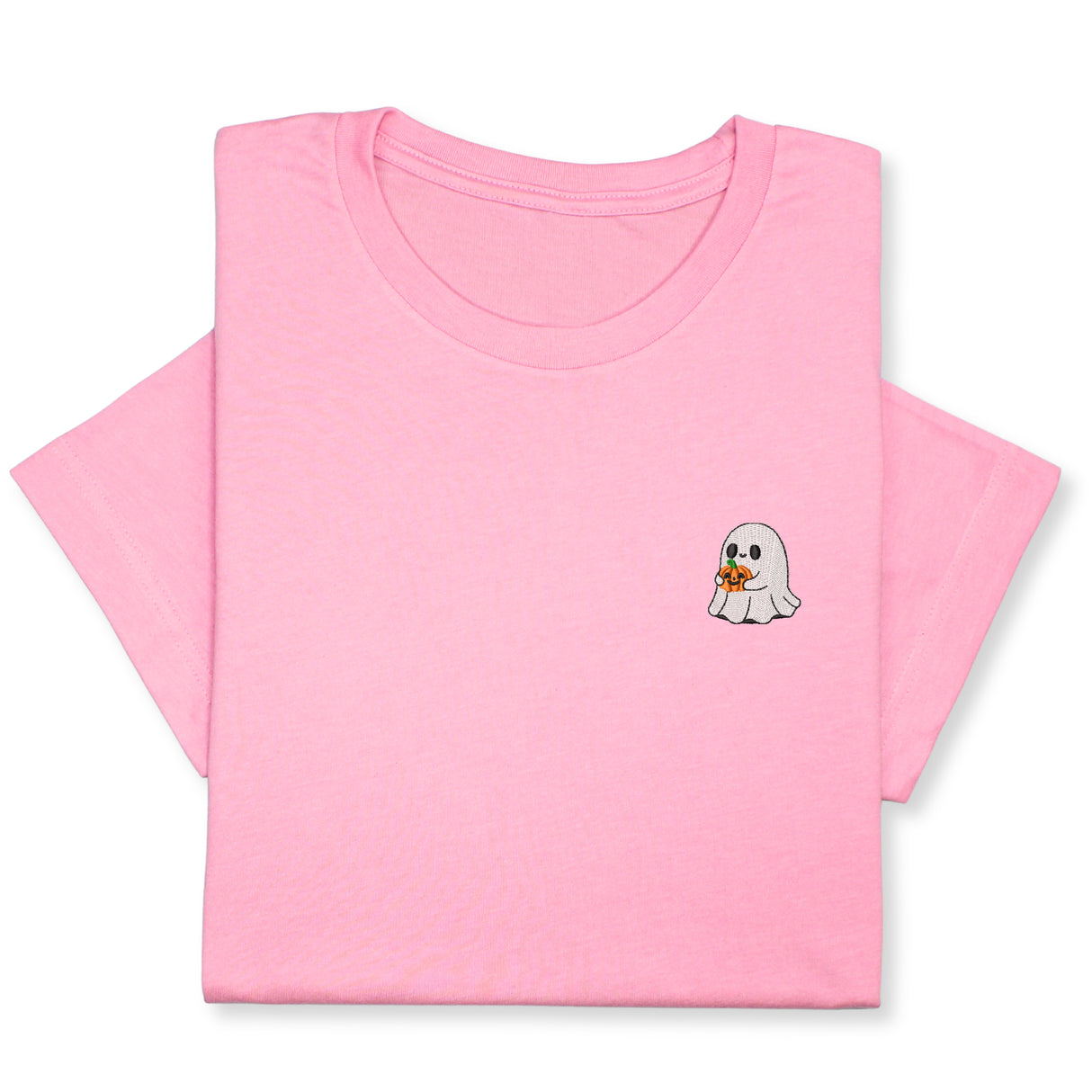 Halloween Ghost T-Shirt with Pumpkin, Cute Spooky Embroidered Tee for Fall & Halloween Season