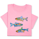Colorful Fish Printed T-Shirt – Nautical Ocean Patchwork Tee, Sea Life Coastal Gift, Unique Marine-Inspired Beach Shirt, Unisex Summer Outfit