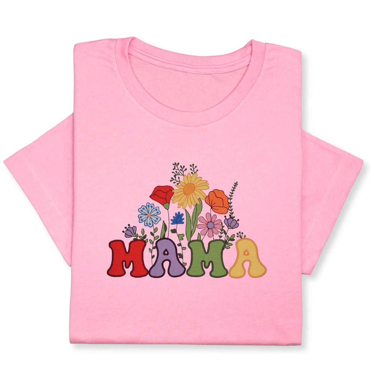 MAMA Floral Embroidered T-Shirt, Retro Flower Design Tee, Colorful Mother's Day Gift, Groovy Mom Shirt, Whimsical Botanical Aesthetic Outfit