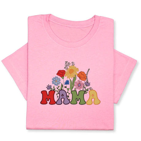 MAMA Floral Embroidered T-Shirt, Retro Flower Design Tee, Colorful Mother's Day Gift, Groovy Mom Shirt, Whimsical Botanical Aesthetic Outfit