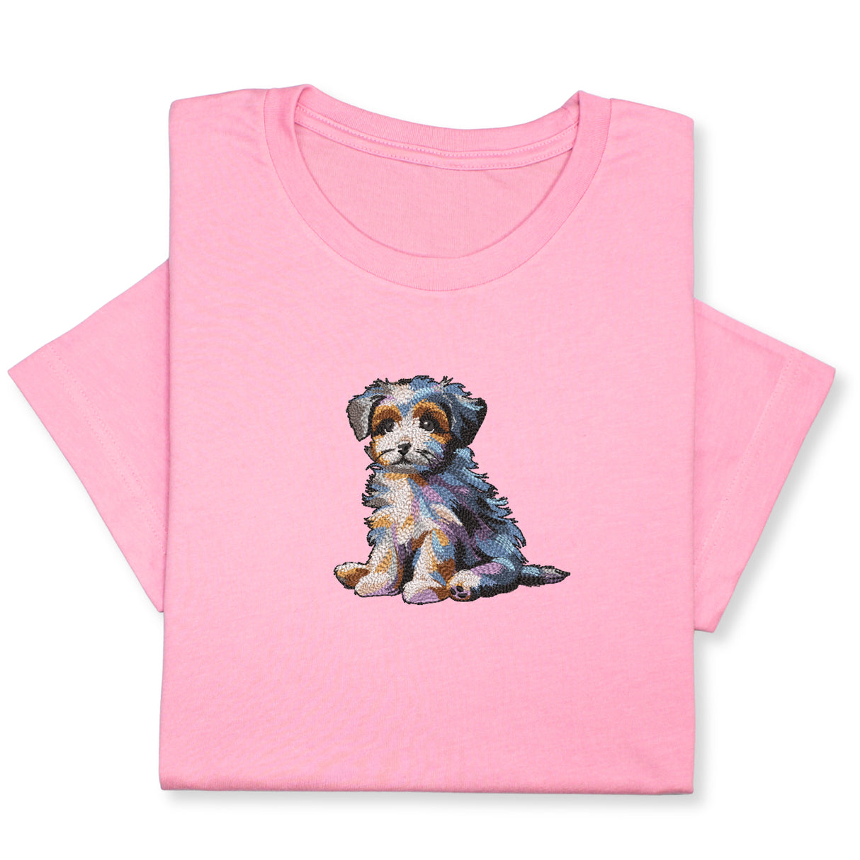Cute Puppy Embroidered T-Shirt, Colorful Dog Lover Gift, Whimsical Pet Design Tee, Playful Animal Embroidery, Cozy Outfit for Dog