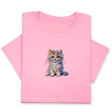 Cute Cat Embroidered T-Shirt, Colorful Kitty Design Tee, Whimsical Animal Lover Gift, Cozy Outfit, Furry Pet Embroidery for Cat Lovers